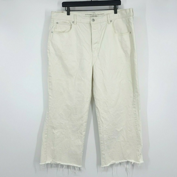 American Eagle Jeans Womens Plus Size 20 Regular Wide Leg Crop Button Fly Beige - Picture 2 of 11